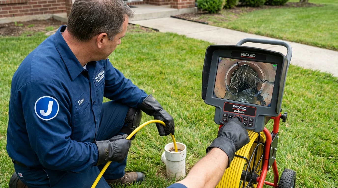Sewer camera inspection being performed by Johns Plumbing LLC in Somers