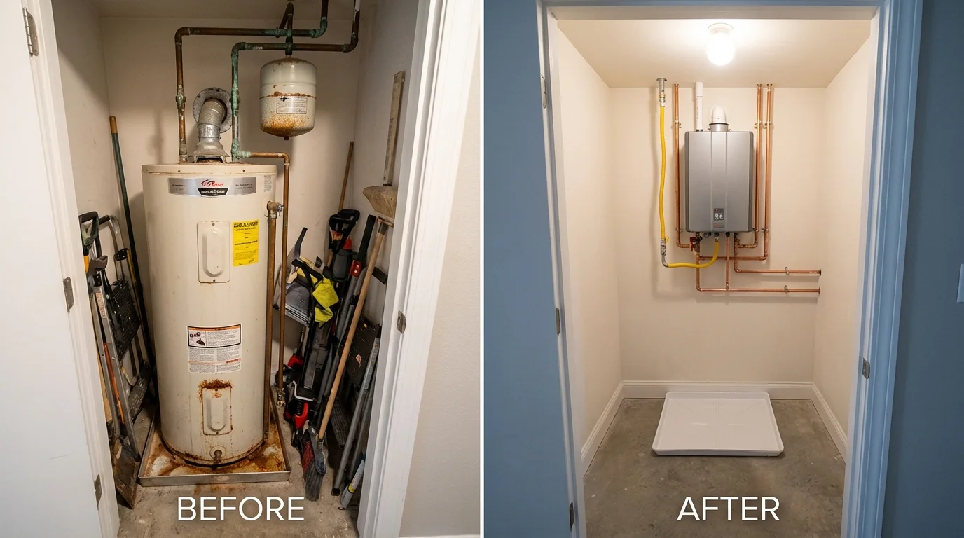 Tank water heater versus wall-mounted tankless unit comparison for Somers, CT homeowners