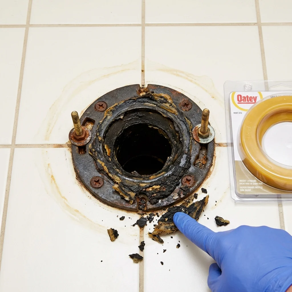 Failed wax ring showing water seepage at the base of a toilet in a Somers, CT home